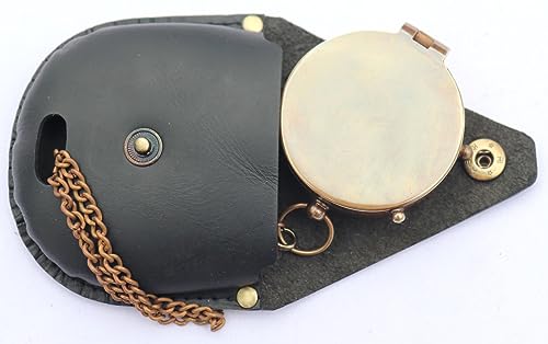 Brújula náutica de latón grabado con estuche de cuero miniatura 7