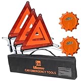 iMonse Warning Safety Triangle Kit, Emergency Roadside Warning Reflective Triangle 3 Packs with 2 LED Road Flare Light, Foldable with Storage Case for Roadside Breakdowns Emergenc