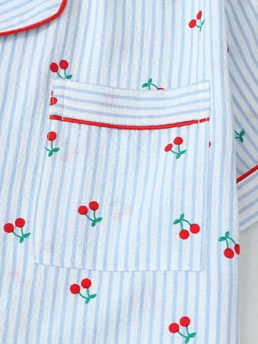 Image of BEAUDRM Women's Two Piece Pajama Sets Allover Print Short Sleeve Sleepwear Button Down Shirt and Bow Shorts Pj Set Loungewear