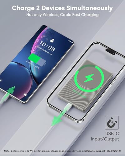 Image of for Magsafe Portable Charger, [0.38 inch Slim] 5000mAh Wireless Magnetic Power Bank with USB C Charging, Travel Essential Magsafe Battery Pack Compatible Charger for iPhone 17 /16 /15 /14 /13 /12 Series
