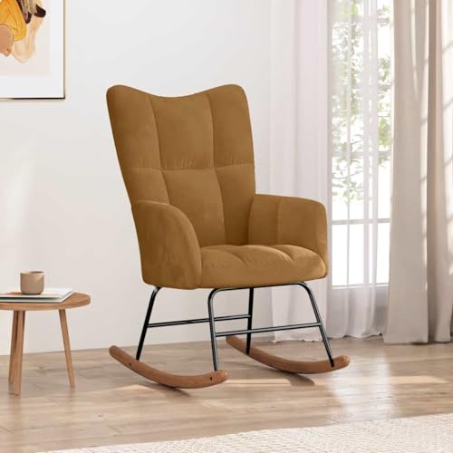 Frdhee Mecedora Sala de Estar Sillón de Lactancia Sillón de Lectura, Mecedora Marrón Terciopelo, Sillón Relax Para Salón, Dormitorio, Se Puede Instalar Rápidamente