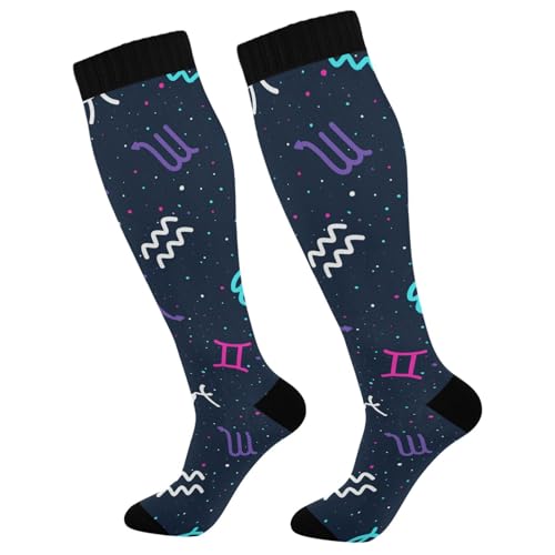 Dussdil Color Galxy The Zodiac Compression Socks for Women Men Christmas Circulation Long Knee Socks for Winter Warm Stockings Socks