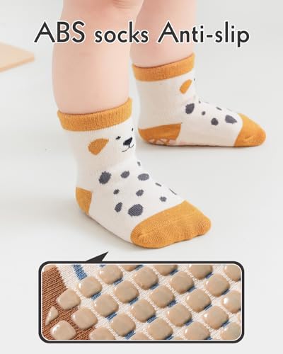 Kyopp 5 Paar Stoppersocken Baby Kleinkinder ABS rutschfeste Socken Tiermotive Kindersocken Animals Baumwolle Socken Crew Socks