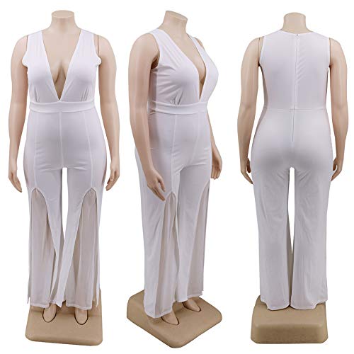 Iymoo Plus Size Jumpsuits And Rompers For Women - Sexy Wide Leg Sleeveless Chiffon Tights High Waist Jumpsuit Rompers White 3Xl #TOP5