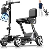 VOCIC D71 Ultralight Carbon Fibre Mobility Scooters for Seniors 21KG, 12.5 Miles, 4 Wheel Foldable Mobility Scootes for Travel with Length-Adjustable Frame, Airline Approved, 5 Year Support(Sliver)
