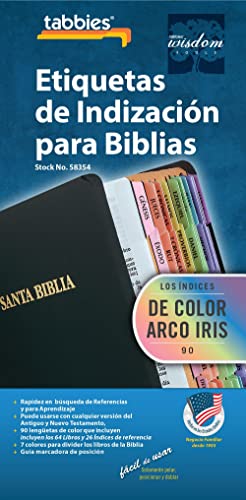 Tabbies Rainbow Spanish Bible Indexing Tabs, Old & New Testaments, 90 Tabs Including 64 Books & 26 Reference Tabs, Multi-Colored (58354)