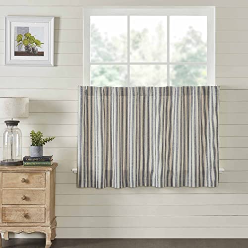 Piper Classics Market Place Blue Ticking Stripe 24" Curtain Tiers, Set 2 by Piper Classics - Image 2