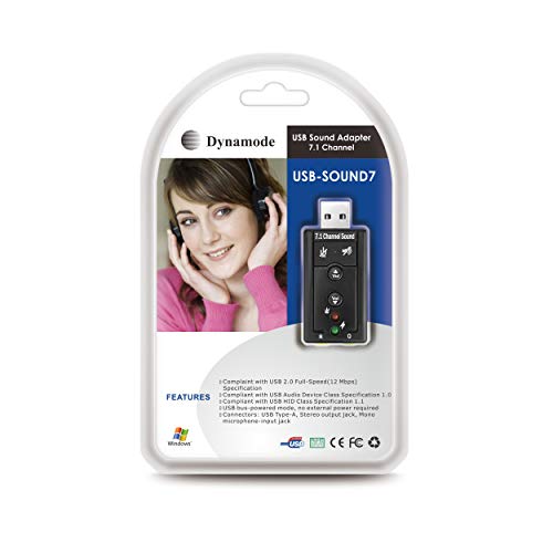 Dynamode USB-SOUND7 - Tarjeta de Sonido Externa (Indicadores LED, USB, 7.1), Negro