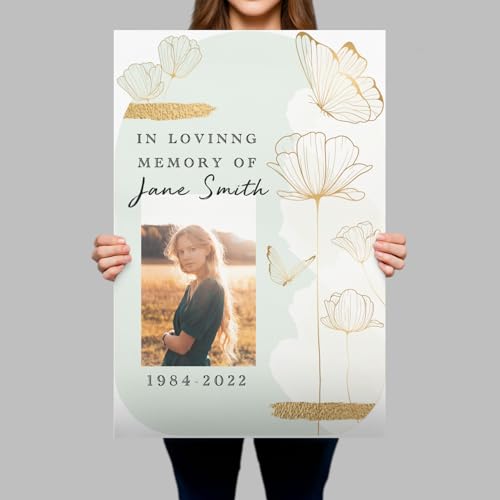 Image of Personalized in Loving Memory Funeral Sign with Photo - Butterfly Funeral Signs - Memory Sign for Funerals - Celebration of Life Decorations