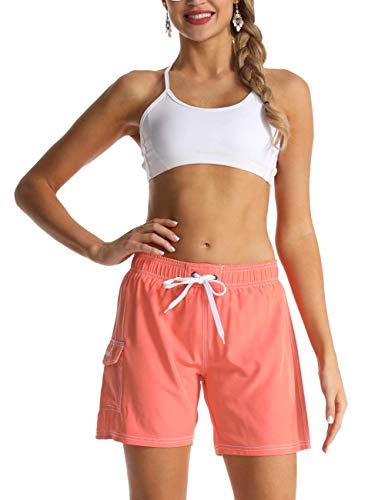 Rocorose Women's Board Shorts Quick Dry Lightweight Swim Trunks With Side Pocket Orange S #TOP2