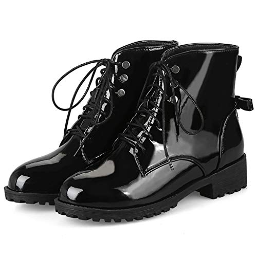 Women's Fashion Lace Up Dressy Ankle Boots Waterproof Rain Platform Low Heel Bootie Combat Short Boot2