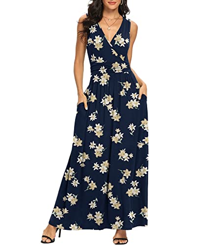 Image of LILBETTER Women Sleeveless Deep V Neck Loose Plain Long Maxi Casual Dress