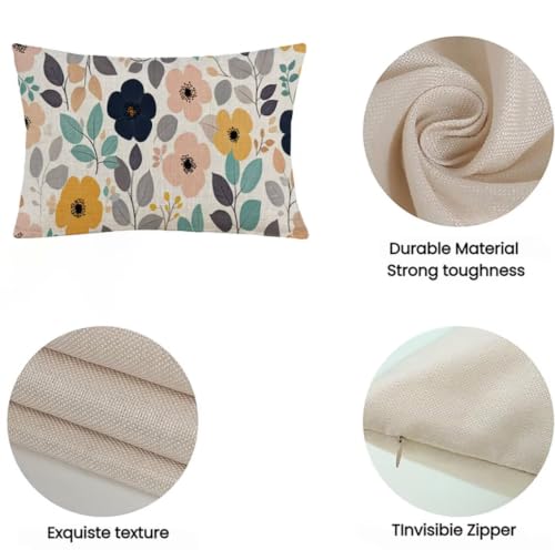 Housse de coussin extérieur imperméable 50x70 lot de 2 blanc à fleurs en lin - 7