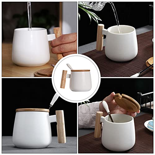 Cabilock Caneca de café de cerâmica com tampa e colher xícara de café com tampa de madeira Canecas d