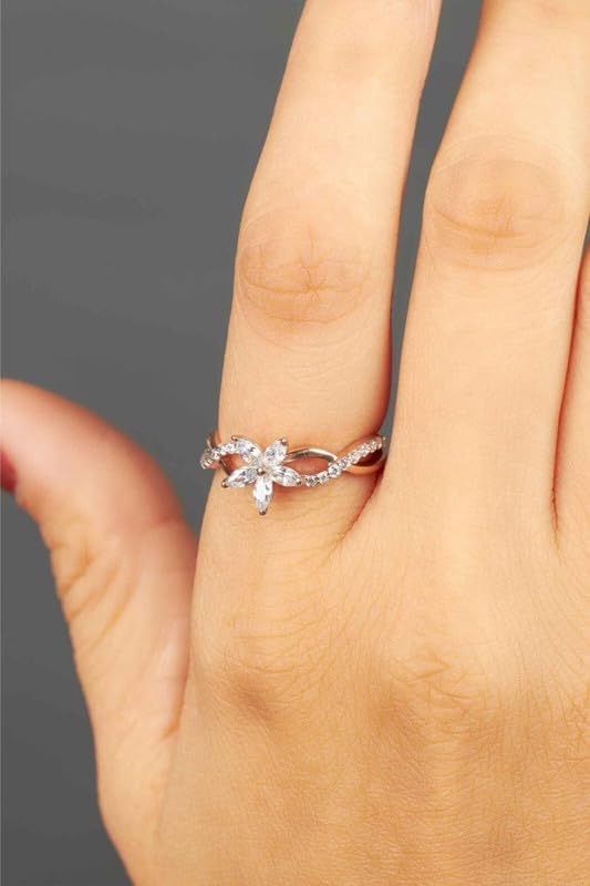 Jewels by Parijaat 0.50 CTTW Marquise Cut Created White Diamond Floral Prong Set Wedding Engagement Ring In 14K Rose Gold Plated 925 Sterling Silver