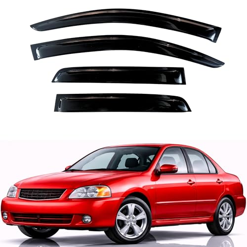 Image of KPY Rain Guards Fit for 2000-2006 Nissan Sentra Sedan, Out-Channel Window Visors Vent Wind Deflectors 4PC, Car Accessories for 00-06 Sentra Sedan