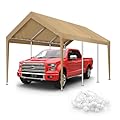 10x20FT Carport Canopy Replacement Cover Heavy Duty Waterproof & UV Protected, All Weather Car Shade Canopy with Ball Bungees (Beige, 10'x20', Frame is not Included)