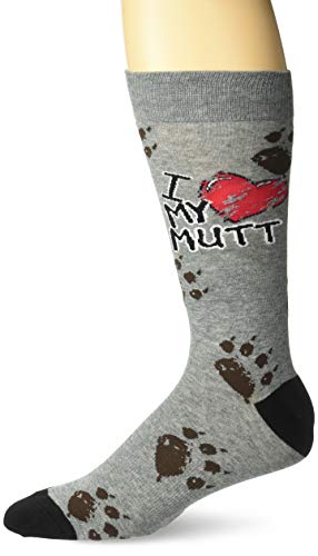 K. Bell Socks Men's Casual Animal Novelty Crew Socks, Love My Mutt (Charcoal), Shoe Size: 6-12