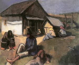 Peinture à l'huile Gypsies 1907 par Bertalan Por toile 36x48 pouces