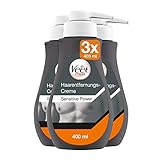 Veet Men Haarentfernungscreme Sensitive Power - Mit Spender & Spatel, 3 x 400 ml