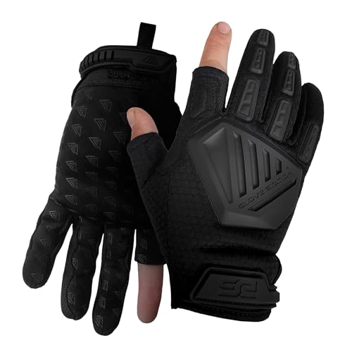 Glove Station The Shooter Work Tactical Gloves - Black (Medium), Suede Leather Palm, Knuckle Protection for Men, 2 Fingerless Design for Paintball, Riding and Motorcycle Use