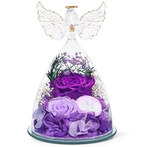 Gifts for Women Mom Preserved Rose Forever Flower in Glass Angel Figurine Fresh Flowers for Delivery Prime Mothers Day Birthday Gifts for Grandma Wife Sister Daughter Purple Roses