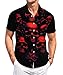 DADDYLOCO Gothic Button Down Shirt, Black with Red Skull Pattern, Short Sleeve, Regular Fit