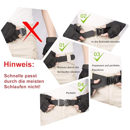 JUKMO taktische Gürtel, militärische Wandern Rigger 3,8cm Nylon Web Work Gürtel (Schwarz, 145cm)
