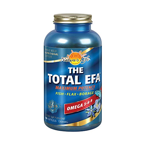 Nature's Life The Total EFA Maximum Potency Pure Fish Oil w/Cold Pressed Flaxseed & Borage Oils | 1200 mg | Skin, Hair, Heart, Memory | 180ct Nature's Life The Total EFA Maximum Potency Pure Fish Oil w/Cold Pressed Flaxseed & Borage Oils | 1200 mg | Skin, Hair, Heart, Memory | 180ct
