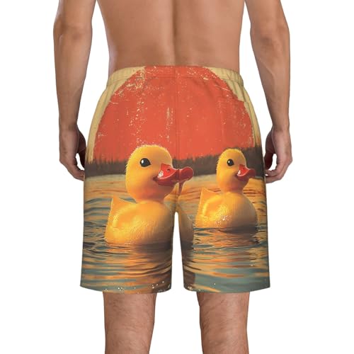 Men's Swim Trunks Quick Dry Beach Board Shorts Bathing Suits - Cute Yellow Rubber Ducks Retro3