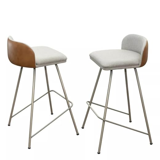 Ecom Home - Banquetas Altas de Bar, Encosto em Couro Marrom, Assento Estofado Cinza, Base em Metal, Conjunto com 2 Peças