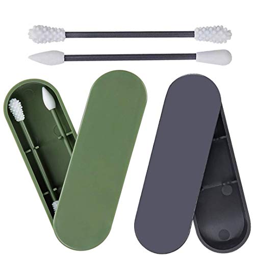 Preisvergleich Produktbild Silikon Wattestäbchen, Umweltfreundliche Sicherheit Wattestäbchen, Doppelköpfiges Wattestäbchen, WattestäBchen Ohrreinigung, Kosmetische Wattestäbchen,2pack (Grün / schwarz)