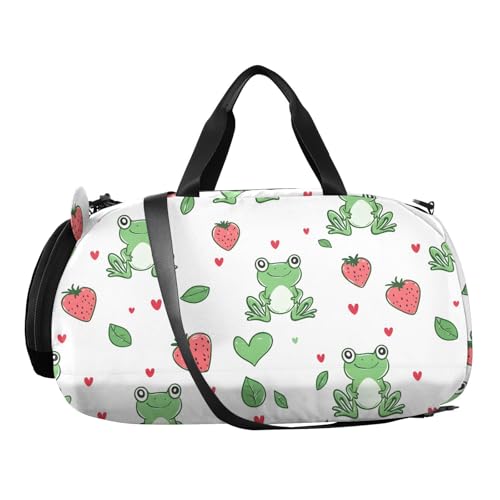Duffle Bag for Boys or Girls with Shoes Compartment, Frog Strawberry Sports Travel Bag Overnight2