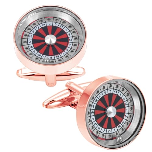 Mancuernillas de ruleta giratoria tono oro rosa con caja de regalo