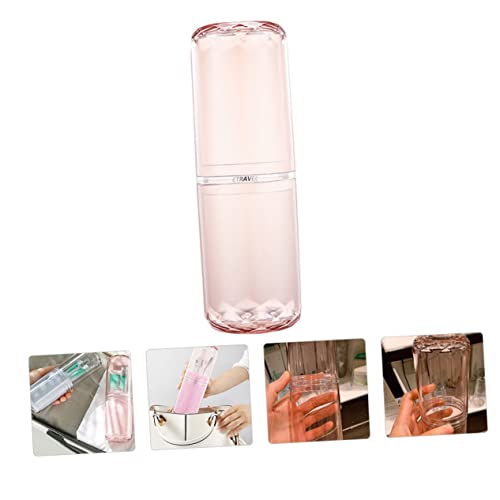 Porte-brosse à dents rose et gobelet de voyage transparent pour lavage et rangement