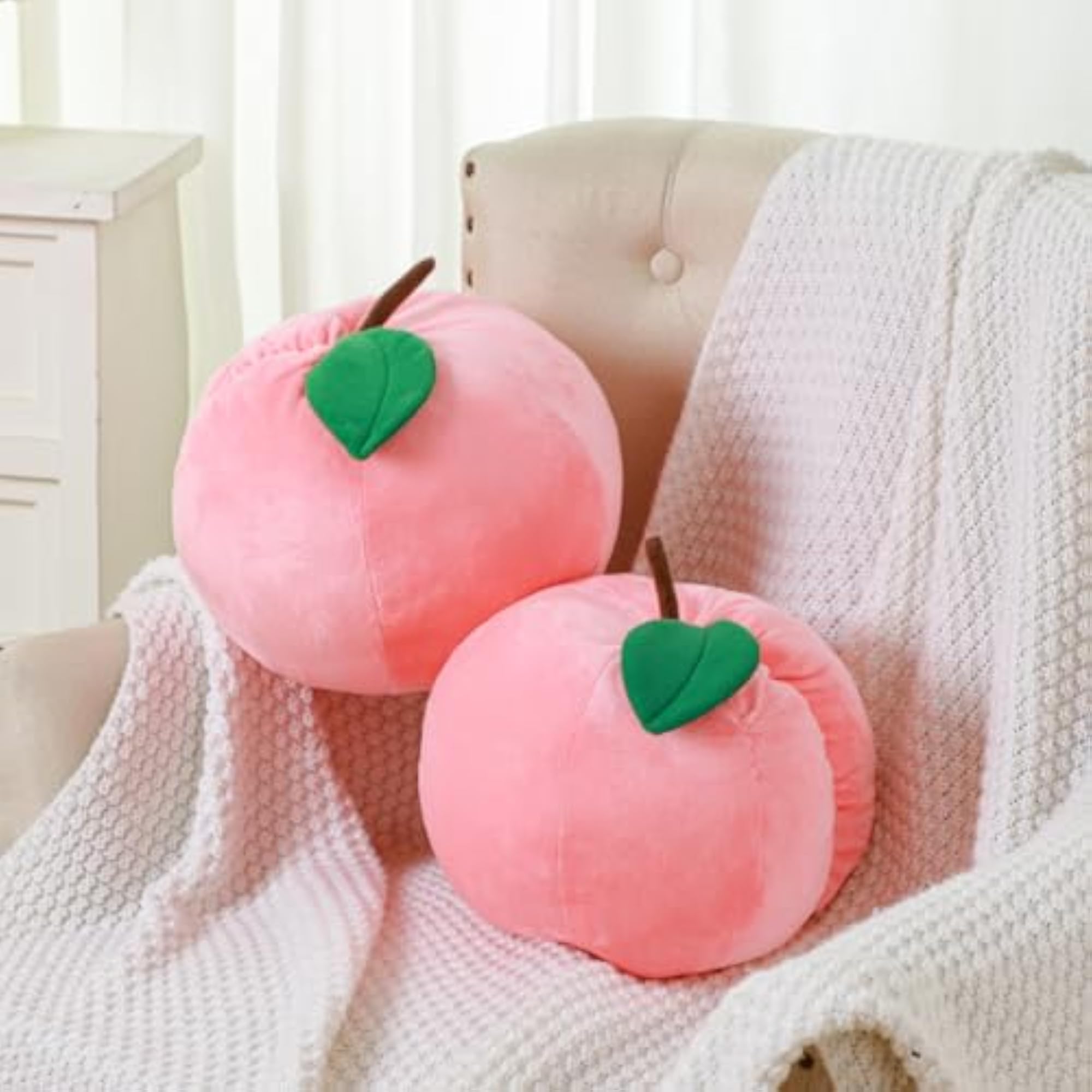 2 Pcs Peach Fruit Pillow Plush Toy Cute Fun Kawaii Gifts