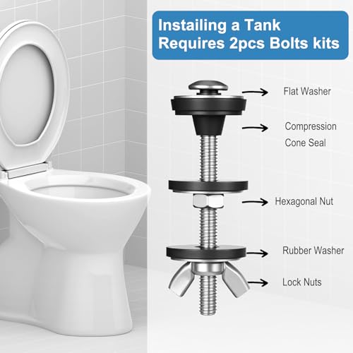 QFGasre Universal Toilet Tanks to Bowl Bolts Kit, Heavy Duty Toilet Bolts Seats Stainless Steel Rubber Washers Gaskets with Extras Long Nut Screw for Fastening 2 PCS