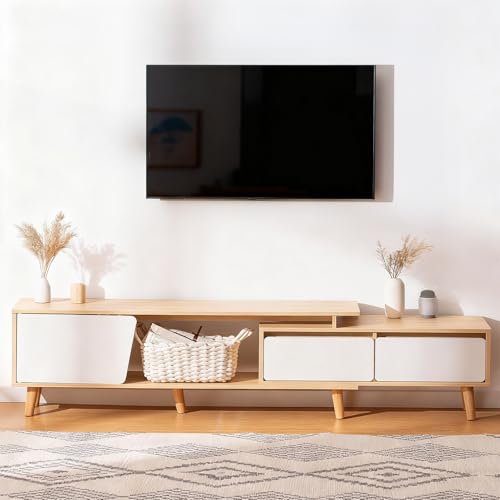 Meuble TV extensible 140–190 cm coulissant blanc/bois Hangzhoukuajingyidianzishangwuyouxiangongsi