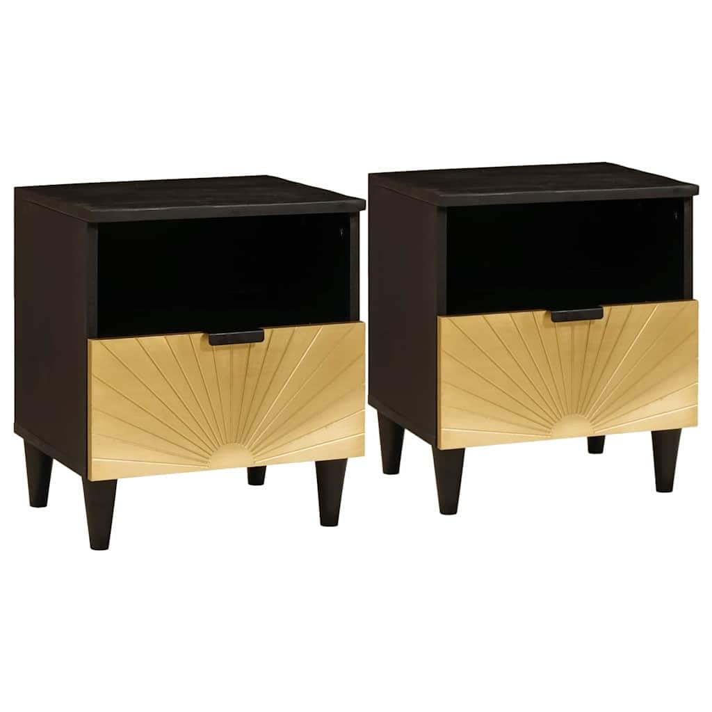 Table de chevet en bois d'acacia massif noir et or chic