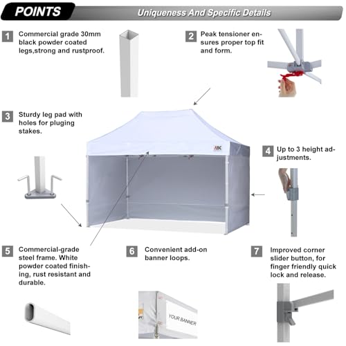 Image of ABCCANOPY Commercial Pop Up Canopy Tent with Sidewalls 10X15,White