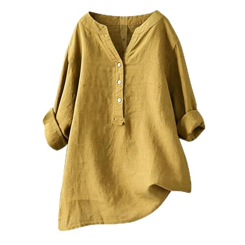 [Stabbon] カットソー レディース 半袖 ゆったり vネック tシャツ カジュアル 無地 チュニック お洒落 カットソー プリント オーバーサイズ プルオーバー 韓国 おしゃれ スポーツ 通勤 旅行 普段着 お出かけ (S,イエロー)