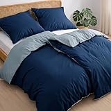 Dreamzie Bettwäsche 135x200 Baumwolle 4-teilig - Bettwäsche-Sets mit 2 Kissenbezügen 80x80 - Wendebettwäsche mit Reißverschluss - Oeko-Tex Zertifiziert - Farbe: Dunkelblau