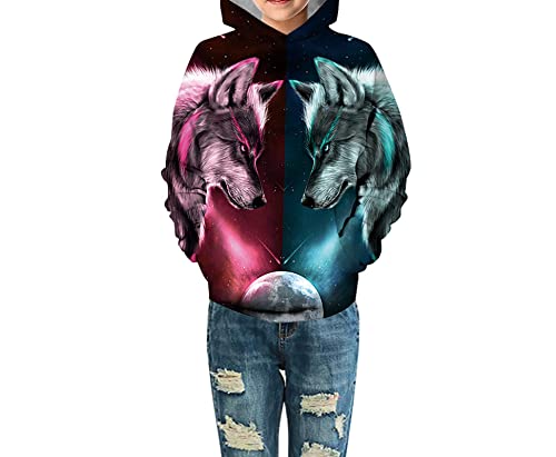 Faringoto Moletom com capuz para meninos e meninas de 5 a 16 anos, Lobo 06, PP