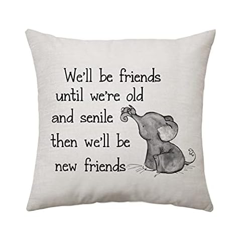 Aconesong About Friends Quotes Pillow Cover - We'll Be Friends Until We're Old And Senile Then We'll Be New Friends Friendship Cushion Covers for Best Friends Home Sofa Decor 45 x 45 cm(MEET048) Cover