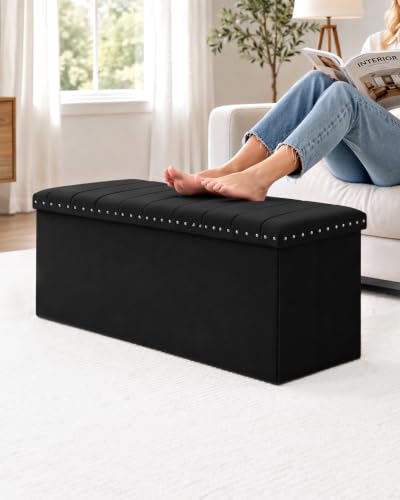 Image of B FSOBEIIALEO 43 inch Tufted Storage Ottoman Bench Storage Chest, Black