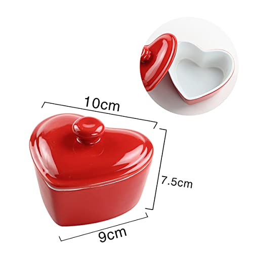 Bicuzat Heart-Shaped Dessert Bowl With Lid Ceramic Baking Bowl Rice Bowl-5 Oz-Red #TOP1