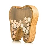 Wood piggy bank for boys girls adult TOOTH Organic glass tip jar Child coin bank Unique Montessori kids baby gift Personalized money box