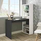 BUREAU DENTON - Bureau réversible avec bibliothèque 5 étagères, Table d'étude ou de bureau pour support de livre PC, cm 120x53h144, Blanc et Anthracite