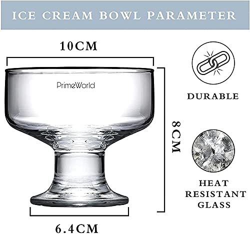 PrimeWorld European 120 ml Ice Ville Ice Cream Bowl, Dessert Cup for Sundae, Sweets,Snacks, Fruit, Pudding, Nuts or Dip, Serving Bowls Set of 6 Pcs Lead Free and BPA Free etc, Glass
