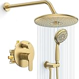 SR SUN RISE Shower Faucet - 10 Inch Multifunctional High Pressure Shower Head System with Handheld Shower Head Fixtures - Valve Included - Brushed Gold